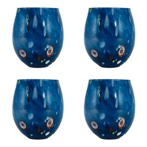 Set of Four 4 Murano Glass Drinking Tumblers Blue Handmade Millefiori Venice - Picture 1 of 3
