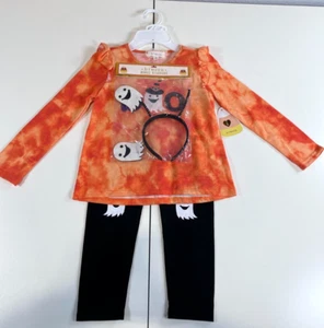 NWT Btween Girls 3 Piece Set Halloween Outfit Orange Black Size 6 Ghost Headband - Picture 1 of 8