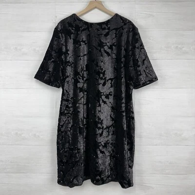Marc Bouwer Velvet Sequin Shift Dress Size 3X Black Elbow Sleeve Cocktail Party - Image 1 of 4