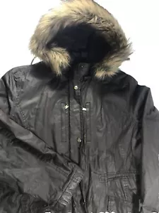 Michael Kors Women’s Green Waxed Rain Coat Faux Fur Trim Hood XL - Picture 1 of 10
