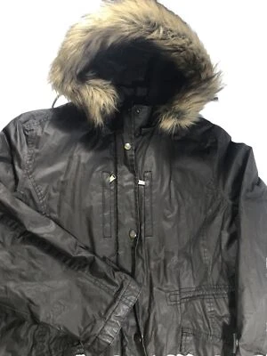 Michael Kors Women’s Green Waxed Rain Coat Faux Fur Trim Hood XL - Image 1 of 4