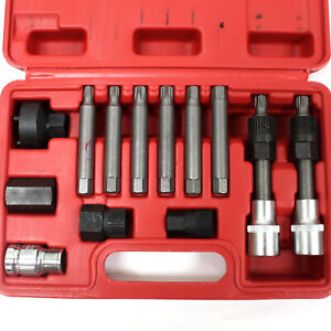 13 pc Alternator Freewheel Pulley Removal Socket Bit Set Garage Service Tool Kit
