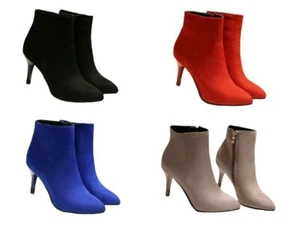Ladies Party Shoes Faux Suede Stiletto High Heel Zip Up Ankle Boots UK Size b042 - Picture 1 of 14