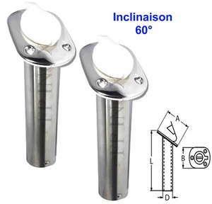 Porte Canne Angle 60° à Encastrer inox 316 ( Lot de 2 ) avec Protection Bouchon - Imagen 1 de 6