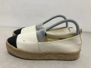 PRIMARK WOMEN'S OFF WHITE/BLACK LEATHER ESPADRILLES SLIP ON SHOES UK 5 EUR 38 - Picture 1 of 8