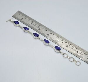 925 SILVER PLATED 1PC SIMULATED FACETED BLUE SAPPHIRE BRACELET- 7.7 INCH 1 d443
