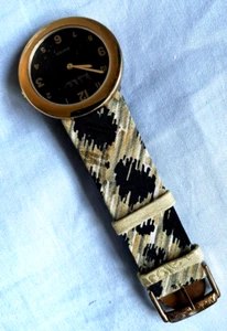 VTG NWOT NICOLE MILLER WRIST WATCH ZEBRA BAND GOLD BEZEL BLACK DIAL NEVER WORN - Picture 1 of 11