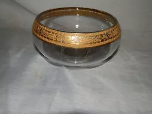 Tazón para servir vintage, década de 1940, vidrio Cambridge, dorado, borde floral - Imagen 1 de 5