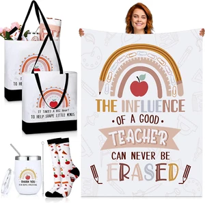 4 Pcs Teacher Appreciation Gifts Sets Include 60 X 50 Inch Blanket Tote Bag Stai - Picture 1 of 7