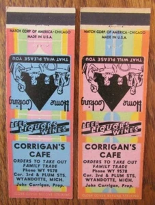 WYANDOTTE, MICHIGAN STREICHHOLZSCHACHTELHÜLLEN: CORRIGAN'S CAFE LEERE STREICHHOLZHÜLLEN -D - Bild 1 von 1