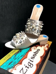Zigi Soho Champagne Pearl Jewel Embellished Sandal Slip On Pump Heel Shoes 7.5 - Picture 1 of 9