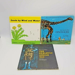 Vintage Lets Read Find Out Science Books Lot 3 Skeleton Seeds Dinosaurs Aliki - Imagen 1 de 9