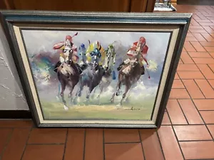 ANTHONY VECCIO RACETRACK Horse Racing OIL PAINTING SIGNED - Picture 1 of 12