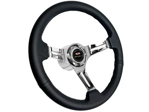 1955-68 Chevy Bel Air 14" Black Leather Steering Wheel Chrome Kit Excludes 64-66 - Picture 1 of 11