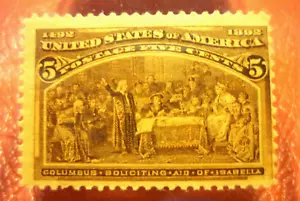 1893 US STAMP # 234 CHOCOLATE 5 CENT COLUMBUS MINT OG NH - Picture 1 of 2