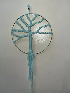 Handmade Tree Of Life 10” Aqua Light Teal Macrame Wall Hanging - Picture 1 of 3