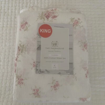 Juego de sábanas Shabby Chic Farmhouse, Rachel Ashwell rosa floral, franela KING Foto 1 de 4