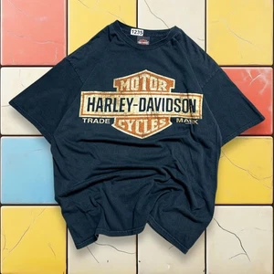 VTG Harley Davidson Logo Tee Y2K Men L Black Biker Motorcycle Graphic Goth Shirt - Picture 1 of 13