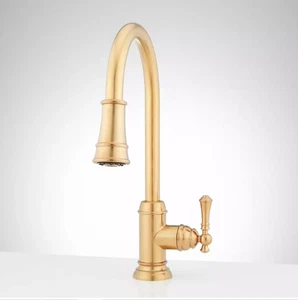 New Brushed Gold Amberley Single-Hole Pull-Down Kitchen Faucet by Signature - Picture 1 of 3