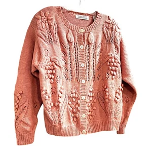 Karen Scott Tejido a Mano Rosa Manga Larga Suéter Cárdigan Talla M Botón Delantero - Imagen 1 de 7