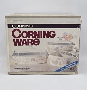 Nuevo juego de trío de 6 piezas de ramo pastel Corning Ware A-300-93 sellado vintage años 80 - Imagen 1 de 7