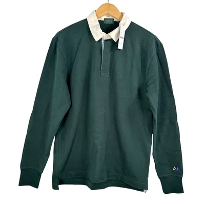 J.Crew Rugby shirt with striped placket green preppy embroidered 90s Y2K sz S - Image 1 of 4