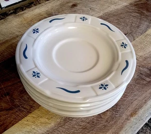 SET of (5) Longaberger Woven Traditions 5.75" White & Blue Saucers - Picture 1 of 3