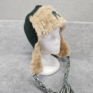 Michigan State Spartans MSU Trapper Hat Sherpa Lined Winter Hat Green Beige OSFM - Picture 1 of 14