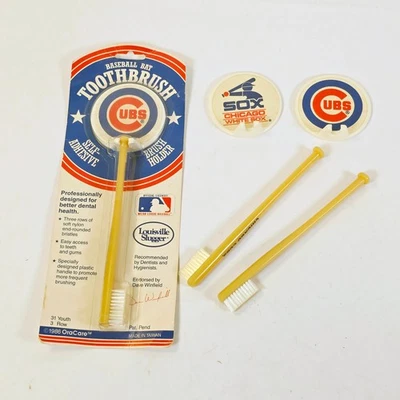 Lot of 3: 1986 OraCare Baseball Bat Toothbrush • Chicago Cubs • White Sox • MLB - Image 1 of 4
