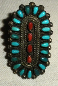 VINTAGE PAULINE TODACHEENEE? NAVAJO CORAL TURQUOISE STERLING SILVER RING S8 vafo - Picture 1 of 7