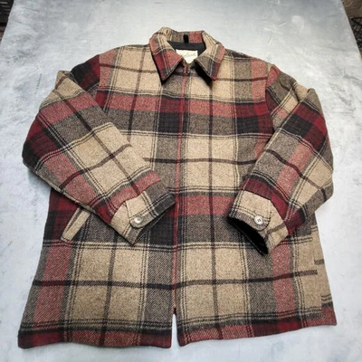 Vintage Woolrich Jacket Mens Large Red Tan Glen Plaid Wool Fleece Lined USA 90s - Image 1 of 4