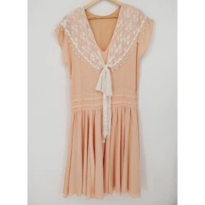 VTG 70s Scott McClintock Peach Lace Collar Cottagecore Made in USA Sz 8 Prairie - Picture 1 of 11