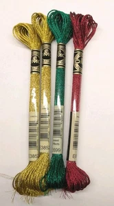 DMC Mouliné Light/Jewel Effects Metallic Floss Lot Of 4 Red Gold Green 8 meters - Picture 1 of 7