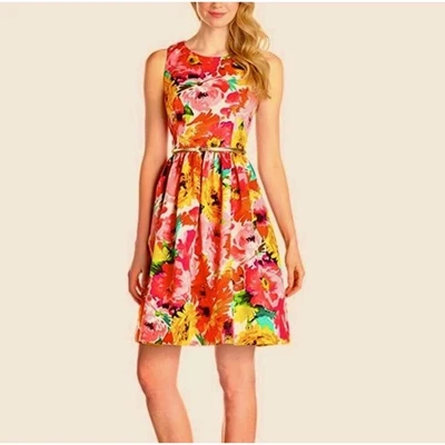 Eliza J Women's Multicolor Floral Sleeveless Fit and Flare Dress Belted Size 8 - Image 1 of 4