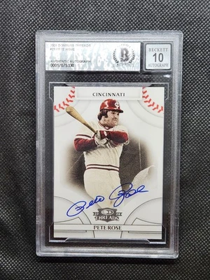 2008 Donruss Threads Pete Rose Blue Ink On-Card Auto BGS 10 - Image 1 of 2