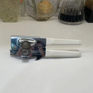 Vintage Swing-A-Way Swing Away Manual Hand Held Can Opener White Handles USA - Picture 1 of 3