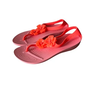 Crocs Sexi sandali infradito donna taglia 9 cinturino a T nero perizoma serena corallo - Foto 1 di 7