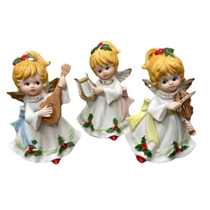 Homco #5551 Christmas Angels Musical Instruments Set of 3 Figurines Vintage - Picture 1 of 10
