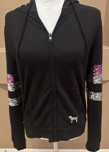 Victoria’s Secret Pink Y2K Hoodie Black Sequins Size S - Picture 1 of 9