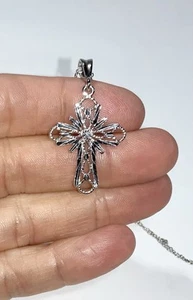 "Colgante de cruz de filigrana de plata de ley vintage y cadena de 18""" - Imagen 1 de 4