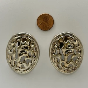 Vintage Israel Bat Ami Chunky Statement Sterling Silver Pierced Earrings 2 x 1.5 - Picture 1 of 3