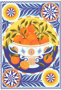 PRINTER JOHNSON GREETING CARDS Orange Bowl BIRTHDAY THANK YOU FRUIT BLANK ART - Picture 1 of 8