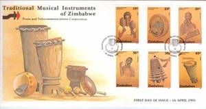 ZIMBABUE, 1991 INSTRUMENTOS MUSICALES TRADICIONALES DE ZIMBABUE, ILLUST FDC. - Imagen 1 de 1