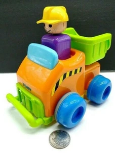Tomy Push N Go Truck Plastic Friction Tilt Bed Toy Dump Truck Orange & Green  - Picture 1 of 11