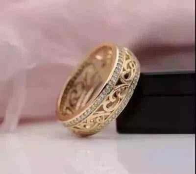 2.00Ct Round Cut Genuine Moissanite Wedding Band Ring 14K Yellow Gold Plated - Image 1 of 4