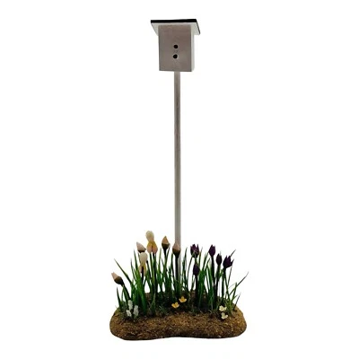 Artisan Miniature Dollhouse Tulip Garden Hand Painted With Birdhouse RARE - Image 1 of 4