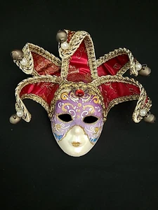 Hanging Purple/Wine & Gold Small Venetian Mask Home Décor 14 cm - Foto 1 di 6
