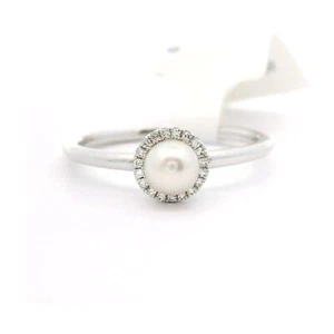 Brand New Pearl and Diamond Halo Ring in 14k White Gold Size 6.5 - Picture 1 of 7