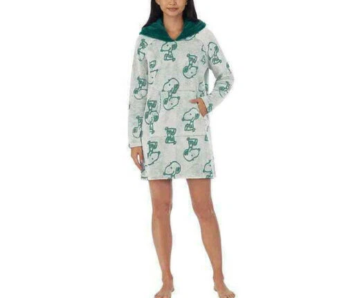 Peanuts Snoopy Women Fleece Lounger W Sherpa Hoodie Large TEAR ON POCKET