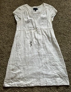BODEN Kleid weiß Leinen Kurzarm Kordelzug Größe 12 Stranddecke Küste weich - Bild 1 von 12